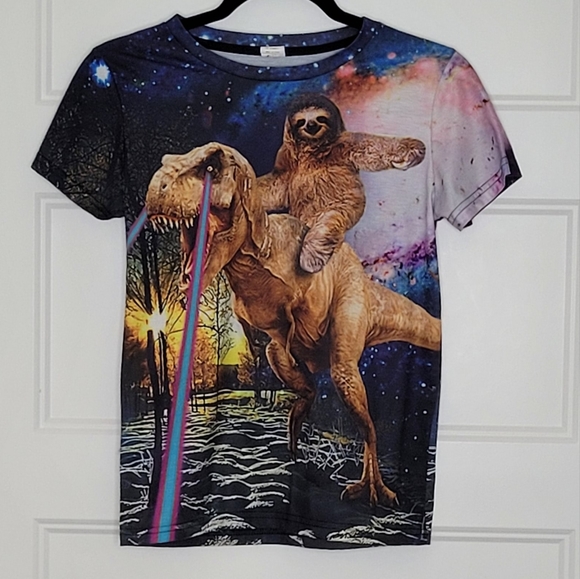 Sloth Riding a T Rex Youth Medium - Picture 1 of 3